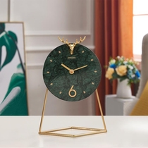 Light Extravagant Marble Seat Clock Living Room Tabletop Decoration Sitting Bell Household Metal Light Lavish Timepiece Creative Minima Quartz Clock