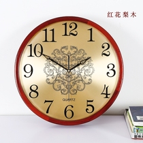 New Chinese solid wood hanging bell Living room Red Flowers Pear Muted China Wind Clock Brief About Home Watch Retro Big Hung Table