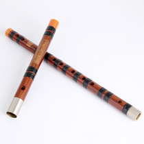 Poetry enjoy professional double-inserted flute two-color tie-string instrument horizontal flute bitter bamboo copper flute flute flute instrument