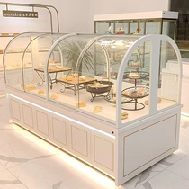 New Titanium-plated Stainless Steel Circular Arc Bread Cabinet Bread Display Cabinet Solid Wood Nakajima Cabinet Edge Cabinet Different Shape Bread Showcase