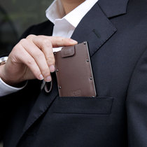 5CARD Pull-out Portable Carry-on Leather Small Wallet Man Ultra Slim Short Metal Credit Card Bag Creative New