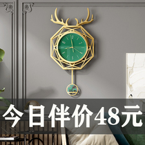 Nordic light luxury deer head clock wall clock living room creative fashion personality atmospheric clock wall Net red home watch