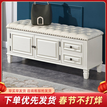 Muye American modern simple solid wood shoe stool shoe cabinet door home leather can sit in the porch shoe stool