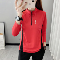 Spring and autumn outdoor sports quick-drying clothes female elastic breathable long sleeve top collar mountaineering loose T-shirt men