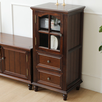 American wine cabinet furniture Modern simple dining side cabinet Solid wood single door cabinet European cabinet Living room wall light luxury small wine cabinet