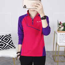 Outdoor quick-drying long-sleeved T-shirt womens autumn new breathable perspiration sports running mountaineering color stand collar quick-drying clothes