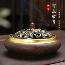 Purple sand gold large mosquito coil tray Ceramic sandalwood stove Agarwood household indoor aromatherapy stove line incense mosquito coil rack