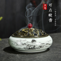 Ceramic pan incense burner household indoor large mosquito oven wire incense sandalwood repellent aromatherapy incense burner mosquito coil holder