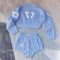 (Two-piece set) shorts loose sports knit shirt top high waist casual shorts spring and autumn set female students