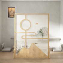  Screen partition wall Hotel living room entrance occlusion room simple modern landscape Sunrise solid wood Chinese style personality seat screen