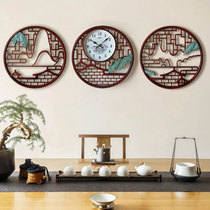 New Chinese solid wood wall clock living room home time decoration clock Chinese style retro round clock restaurant triple