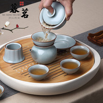 LENIBERK Ruyao Kung Fu tea set Household simple Japanese ice split piece can raise handmade ceramic tea