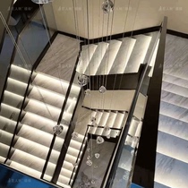Giant tree steel plate glass handrail stair steel wood beam staircase overall leaping European style duplex attic simple