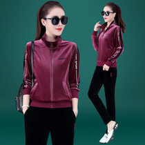 Golden Velvet Set Womens Autumn New Large Size Womens Casual Sportswear Loose Two-Piece ANTA E ERKE