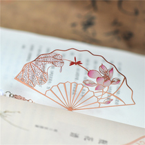 Fu Folding Fan Guochao Lotus Metal Bookmarks Classical Chinese Style Museum Cultural and Creative Students Use Birthday Gifts to Send Foreign Teachers Day Gifts Customized Annual Meeting Gifts Spring Evening Original Design
