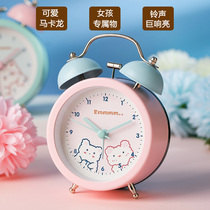 Girl macaron watch girl cartoon cute alarm clock get up artifact powerful wake up children mute bedside clock