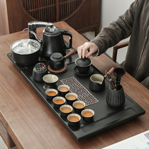 Wujin Stone tea tray set home Japanese black pottery kung fu tea set office guest Small set modern tea sea tea table