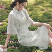 Autumn cheongsam flared sleeves long daily 2021 new fairy air retro modified version a character girl dress