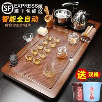 Fully automatic one tea tray Tea Sea set glass tea set set household tea table drainage imitation electric Wood kung fu tea ceremony