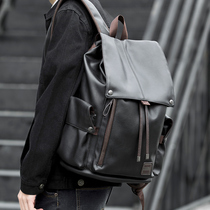 European station leather shoulder bag mens large capacity travel bag casual fashion trend leather backpack bag mens bag