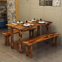 Tables and chairs for fast food restaurant solid wood hotel fast table table noodle restaurant barbecue table antique hot pot restaurant carbonization combination