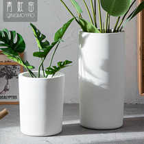 White simple ceramic flowerpot large Nordic creative living room floor floor decoration interior household flower green plant ornaments