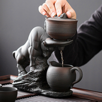 Purple pottery tea set home living room simple retro ceramic automatic kung fu tea cup stone mill lazy tea maker
