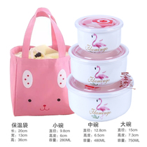 Lunch box with lid microwave oven suitable bowl ceramic preservation bowl three-piece set sealed bowl to work with rice bento box lunch bowl
