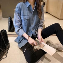 Denim shirt women wear spring womens new striped long sleeve shirt Korean loose shirt Joker coat tide