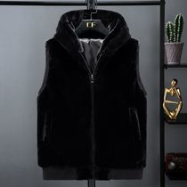 Autumn and winter youth leather couples hooded vest plush waistcoat men's imitation mink velvet cardigan waistcoat
