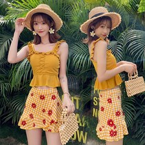 Swimwear women 2020 new fairy fan swimsuit thin belly cover split two-piece Korean hot spring ins Conservative