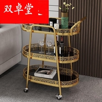 Iron frame tea truck three-layer multifunctional household trolley art dining car trolley European commercial mobile