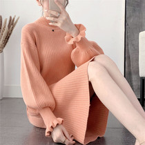 150 small man dress flared sleeve sweater dress 2021 autumn winter knitted base skirt women wear Foreign Air fairy