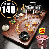 Complete set of glass tea kung fu tea set home living room household solid wood tea tray semi-automatic integrated tea table