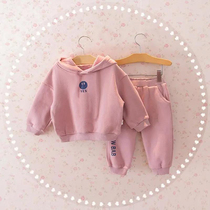 Girls Fall New 1 - 5 year old baby Han Edition thickened leisure sports suit T - shirt pants suit