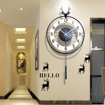 Wall clock living room home fashion 2021 new non-perforated wall ins silent European deer clock simple modern