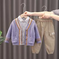 Boys spring suit 2021 new foreign style Korean baby children spring autumn clothes baby sweater three sets tide