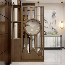 New Chinese rockery solid wood screen partition Living room entrance door entrance hollow block partition decorative screen cabinet