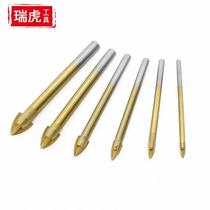 Industrial grade round handle Cross ceramic tile drill bit titanium plated triangle drill bit glass ceramic wall opening Lu hole durable