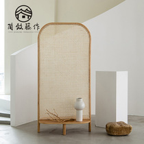 Jane Nordic screen partition Solid wood rattan woven door occlusion ins Retro movable bed and breakfast designer seat screen