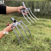 Turning fork household tools cow dung green onion lawn long handle deep reinforcement digging onion super hard reclamation high strength artificial
