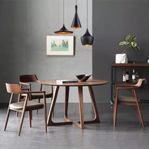 Nordic round table solid wood dining table and chair combination household small apartment dining table simple modern negotiation table and chair