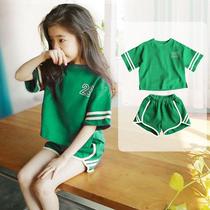 Childrens clothing 2021 summer new cotton girls sports suit short sleeve shorts loose fat children Foreign style two-piece set