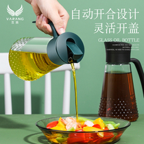 Glass oil pot household flip oil bottle kitchen leak-proof large-capacity oil tank automatic opening and closing soy sauce vinegar bottle without hanging oil
