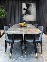 Rock plate dining table household small apartment modern simple light luxury solid wood dining table dining table chair combination gray marble