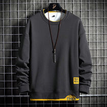 Fashion E-pie plus fat plus size sweater mens tide fat loose spring and autumn plus velvet thickened fake two long sleeves T