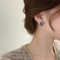 (Designer Brand) Canary Kisse black Camellia earrings female advanced fashion niche design