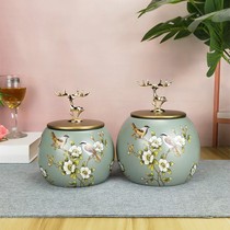 Chinese blue and white ceramic storage tank with lid ornaments living room creative ins decorative jar tea candy storage tank