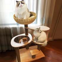 Rattan woven cat climbing frame small solid wood cat nest cat tree shelf integrated cat Villa space capsule multi-layer cat jumping platform