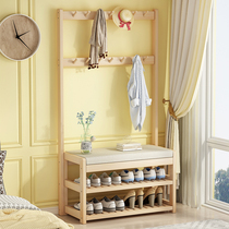 Home hanger Floor-to-ceiling bedroom net red solid wood simple coat rack Foyer multi-function can sit for shoe stool one
